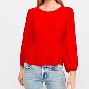 Express chiffon peplum keyhole tie-back balloon sleeve blouse MEDIUM NWT